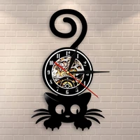 crazy cat lady wall art silhouette kitten cat with funny tail home decor wall clock black kitty vinyl record clock cat pet lover