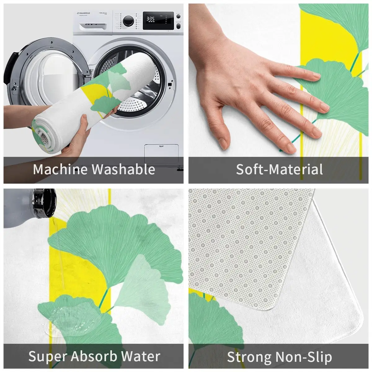 Коврик с изображением зеленых листьев гинкго коврик для ног ванной нескользящий