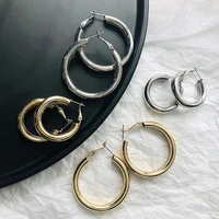 925 silver needle fashion large size hoop earrings for women metal round circle statement earrings vintage jewelry gift