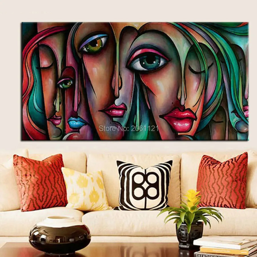 

Handmade Picasso Style Oil Paintings Big Eye Girls Canvas Art Modern Abstract Woman Figures Wall Pictures For Living Room Decor
