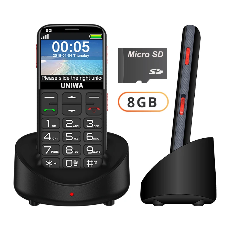 Black with 8G TF UNIWA V808G английская русская клавиатура 10 дней в режиме ожидания 3g WCDMA сильный фонарь Мобильный телефон большой SOS 3g мобильный телефон - Color: Black with 8G TF
