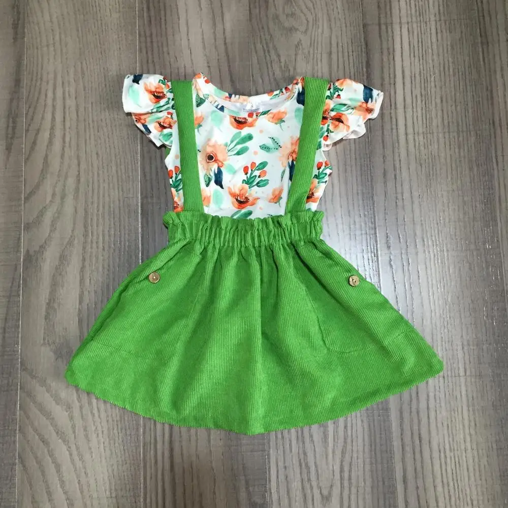 Женская летняя/Весенняя бутиковая одежда зеленый топ с коротким рукавом и юбка