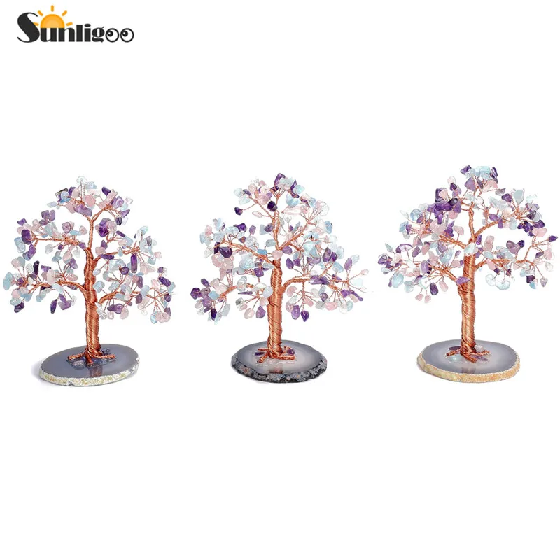 Sunligoo Reiki лечебные кристаллы денежное дерево медная проволока обернутые