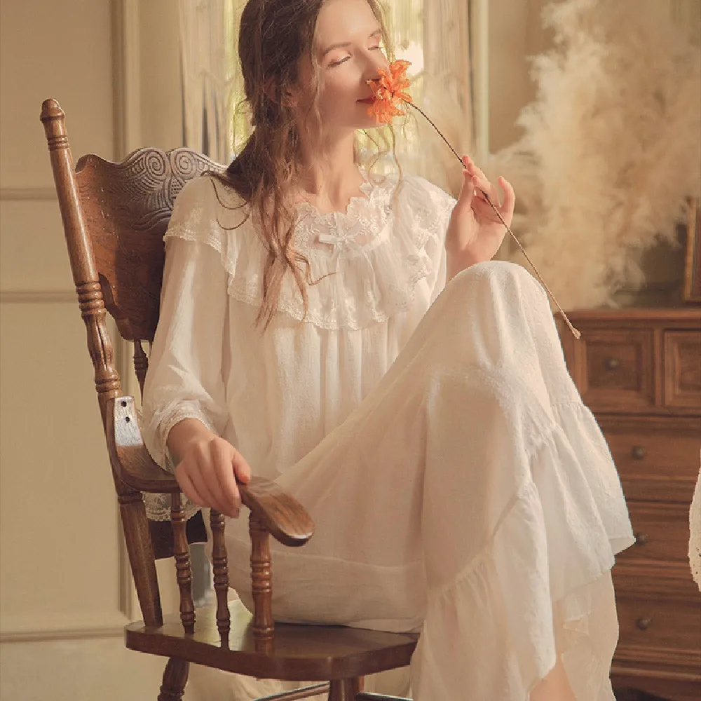 2021 винтажная Кружевная летняя Пижама с оборками Женская домашняя одежда в стиле