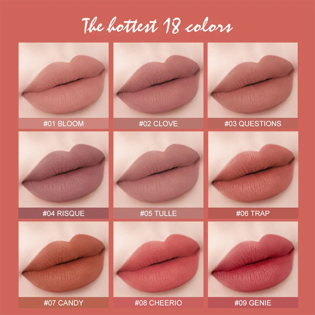 

18 Colors Matte Velvet Lip Gloss Non-Sticky Waterproof Lipstick For Long Wearing Birthday Christmas Gift For Women Bright Lips
