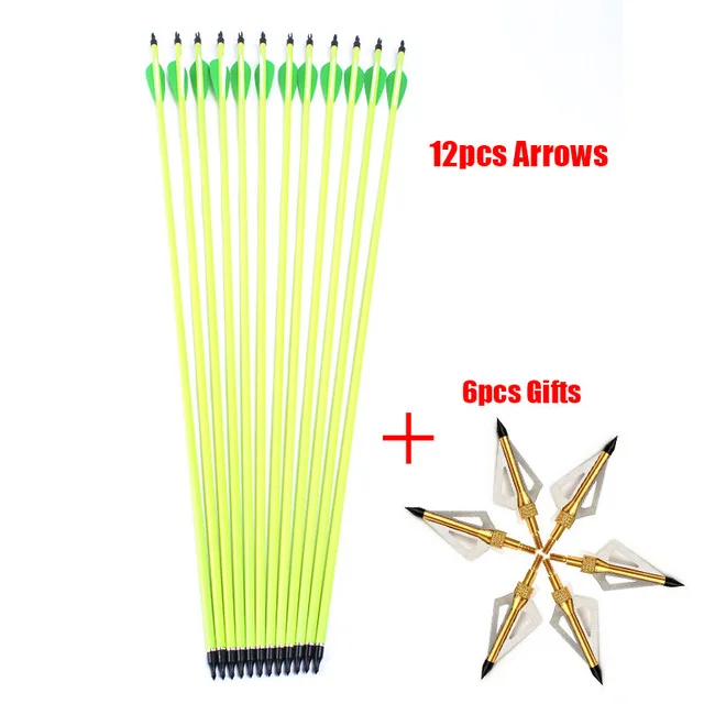 12pcs Green gifts Охотничий арбалет 12 шт. желтая карбоновая стрела сменные стрелы болты 30 дюймов Желтые Лопасти для изогнутого/композитного лука стрельба из лука - Цвет: 12pcs Green gifts