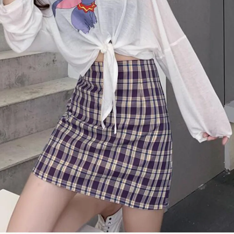 

Womens Skirt Vintage Clothes Wrap Plaid Short Skirts Black Harajuku Summer Streetwear 2020 Elastic The New Fashion popular