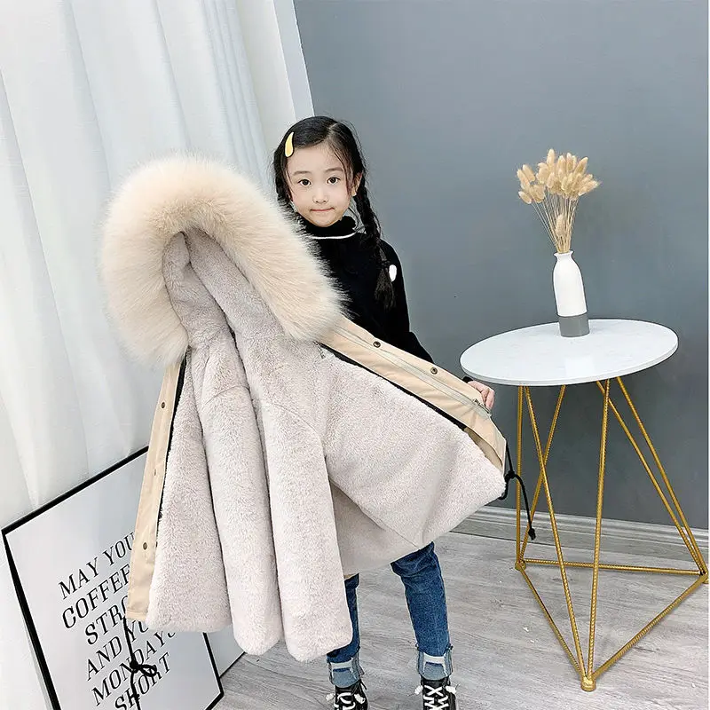 

-20 Degree 4 6 8 10 12 Years Children Kids Girls Fur Hooded Coats Outerwear Winter 2021 Jackets Long Parkas Thicken Warm Outfits