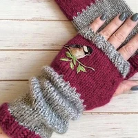 womens embroidered fingerless gloves knitting gloves opera little bird warm glove multicolor winter mittens lady christmas gift