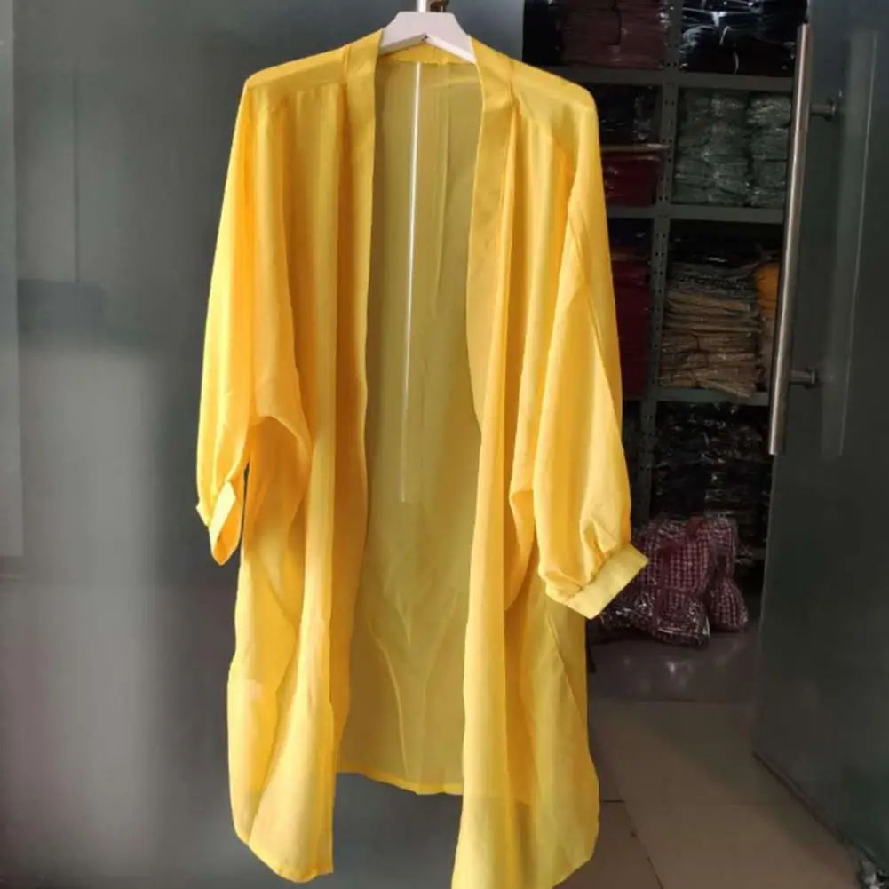 

Summer Batwing Sleeve Women blouse Solid Anti Sun Thin casual Cardigan Midi Coat Loose Beach Coat holiday Outerwear