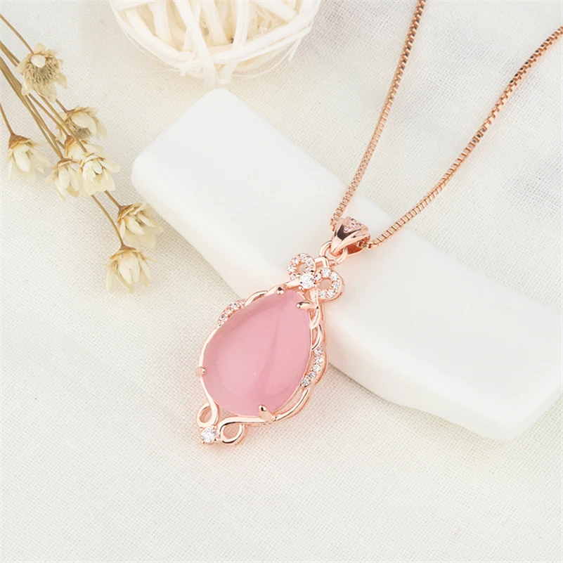 

14K Rose Gold Jade Necklaces Natural Pink Ross Quartz Pendant Jewelry Women Bizuteria Bijoux Chalcedony Naszyjnik Chain Pendant