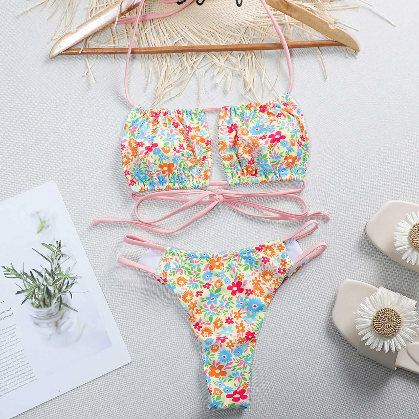 

Sexy Bikini Set Women Push-Up Padded Bikin Set Flower Print Sexy Push Up Tankini Swimwear Push-up Pad Swimwear Bandage Swimsuit