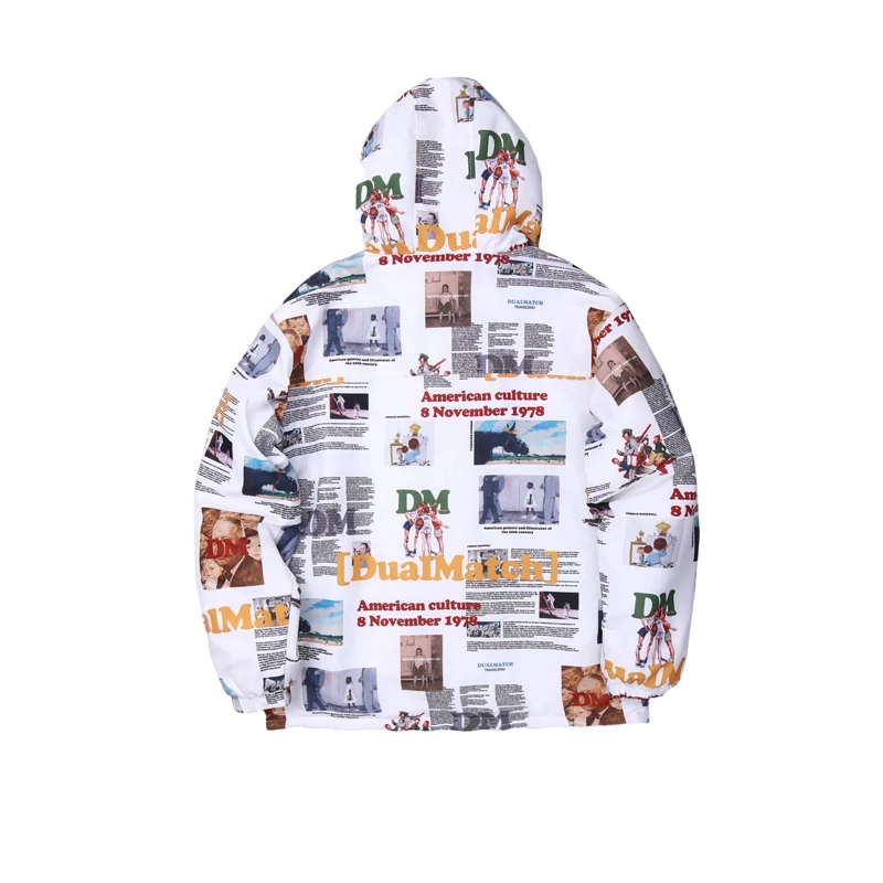 Мужские парки в стиле хип-хоп с капюшоном Ретро стиль мультяшным рисунком хлопок
