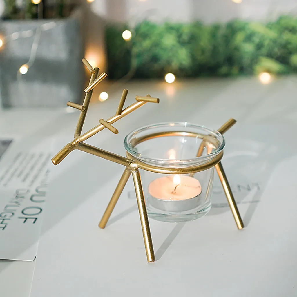 Nordic cute Candle Holders Iron deer Fawn Candlestick Holder with Glass Cup Parties christmas Decor European style kawaii | Дом и сад