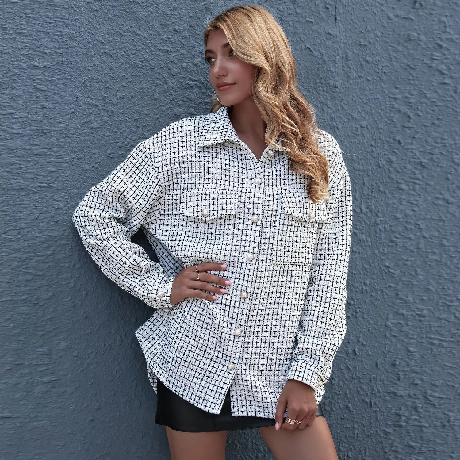 

Women Long Sleeve Plaid Blouse Shirt Coats Tops 2021 Fashion Spring Autumn Pearl Button Casual Lapel Cardigan Jackets Outerwer