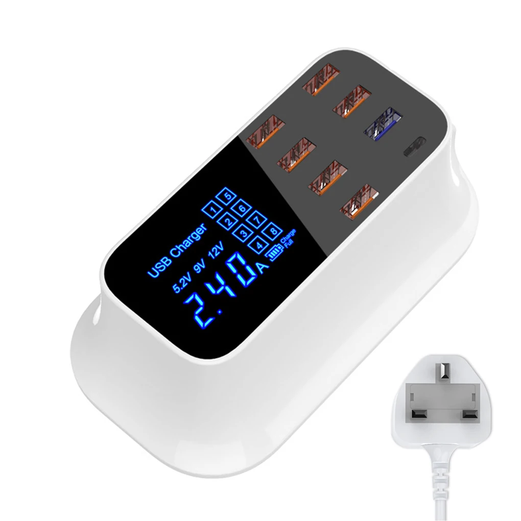 Великобритания С несколькими usb-портами зарядное устройство концентратор Quick Charge 3,0 8 портов настольное многоразъемное Зарядное устройство USB станция светодиодный дисплей Быстрая зарядка - Тип штекера: Великобритания