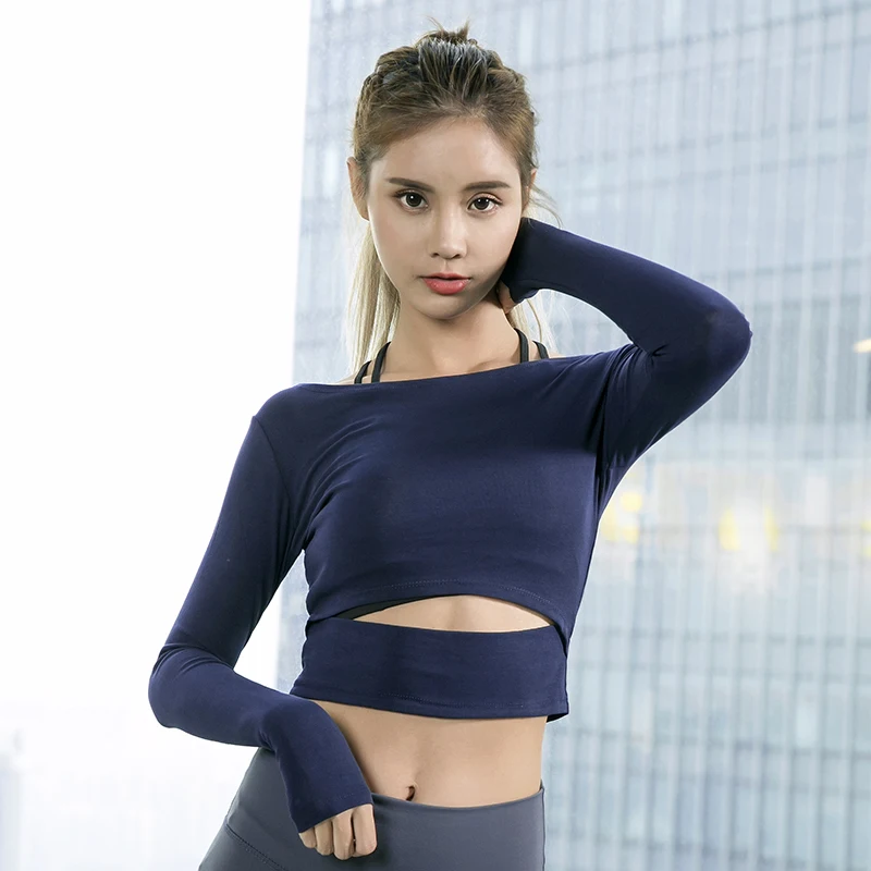 Женская футболка VEQKING с длинным рукавом для йоги коротким пупком дышащая занятий