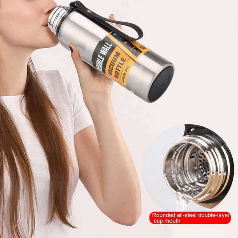 Новая термос-бутылка из нержавеющей стали на 1 литр для чая, портативная с большой вместительностью, изолированная вакуумной крышкой, для путешествий.