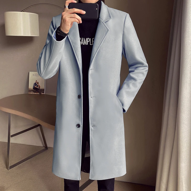 

2021 модный мужской повседневный деловой тренчкот из смешанной шерсти Мужское пальто для отдыха мужские панковские стильные смешанные куртк...