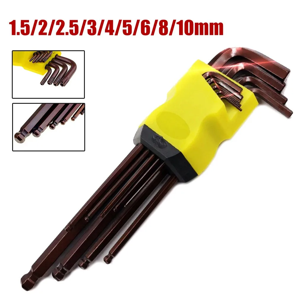 

1.5/2/2.5/3/4/5/6/8/10mm Wrench 9 Pcs Allen Wrench Accessories Brand New