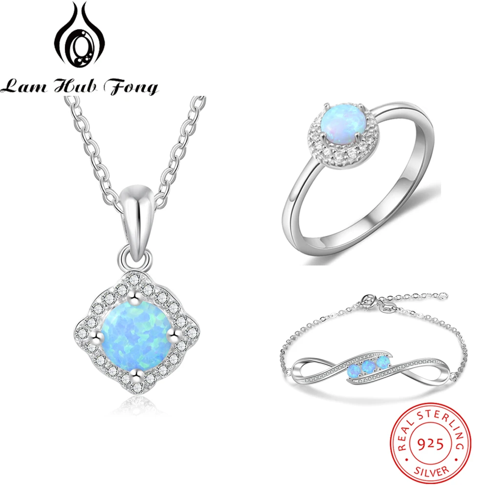 

Opal Jewelry Sets for Women 925 Sterling Silver Jewelry Sets Opal Ring Pendant Necklace Bracelet Fine Jewelry (Lam Hub Fong)
