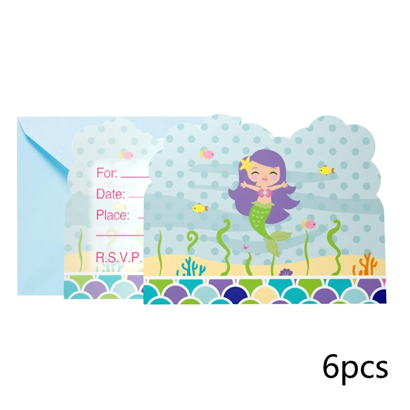 card 6pcs 3 шт Русалочка хвост бумажный мешок детский душ вечерние экологически чистые крафт бумажный подарочный пакет мешок для русалки тема вечерние поставки - Цвет: card 6pcs