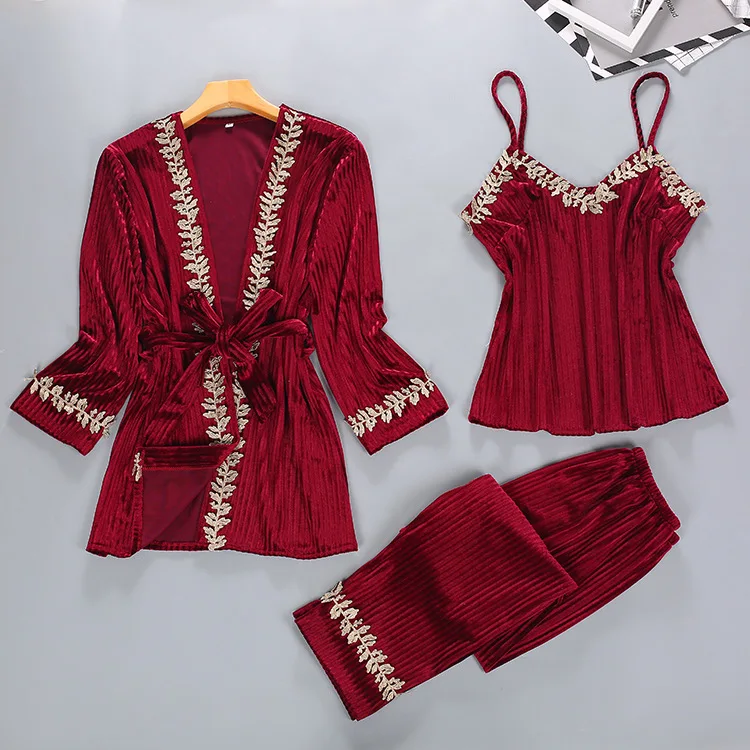 Новый осенне-зимний теплый пижамный комплект из 3 предметов женские сексуальные