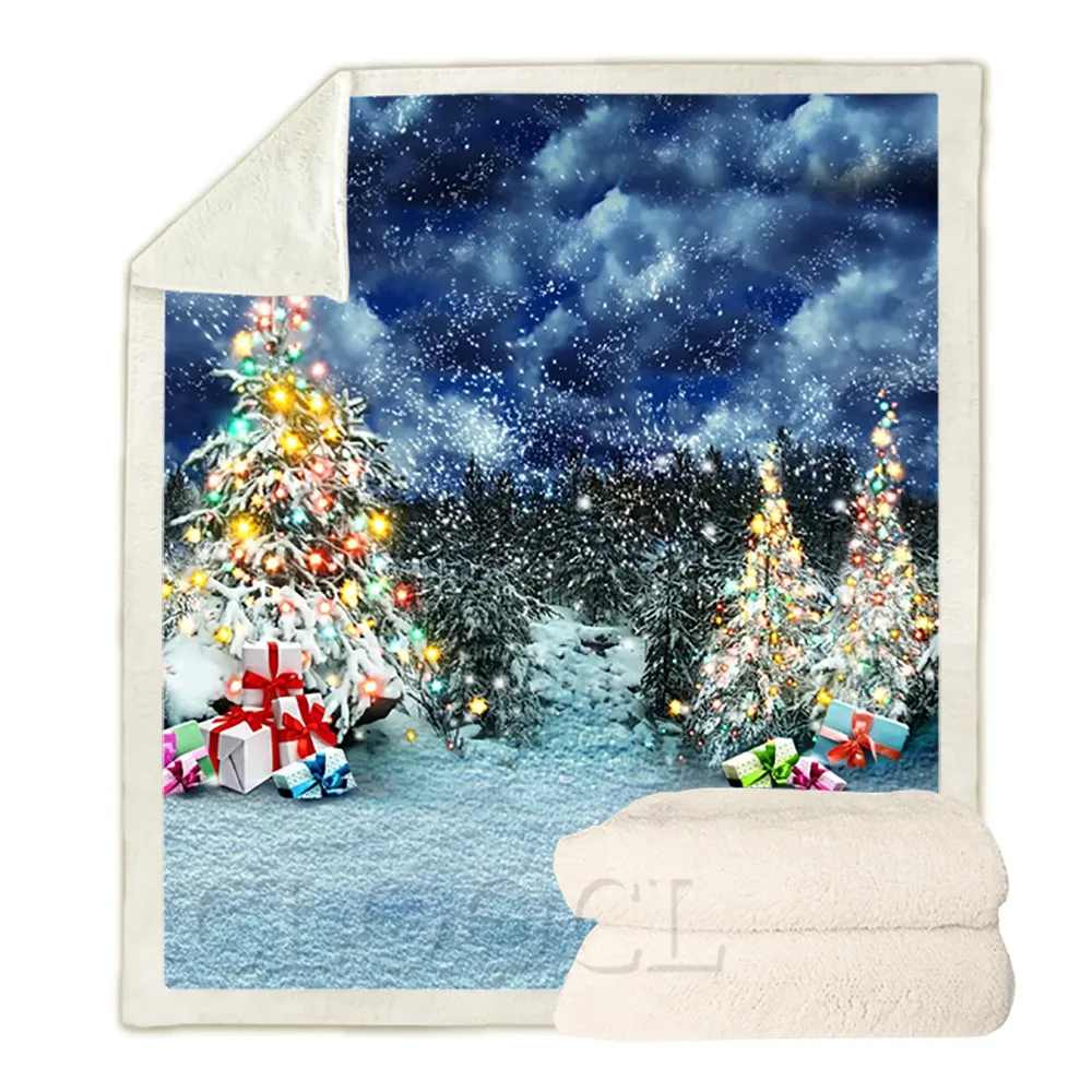 

CLOOCL Christmas Blankets Christmas Tree Colored Balls Bows Star Plush Quilt Merry Christmas Festival Party Gifts For Boys Girls