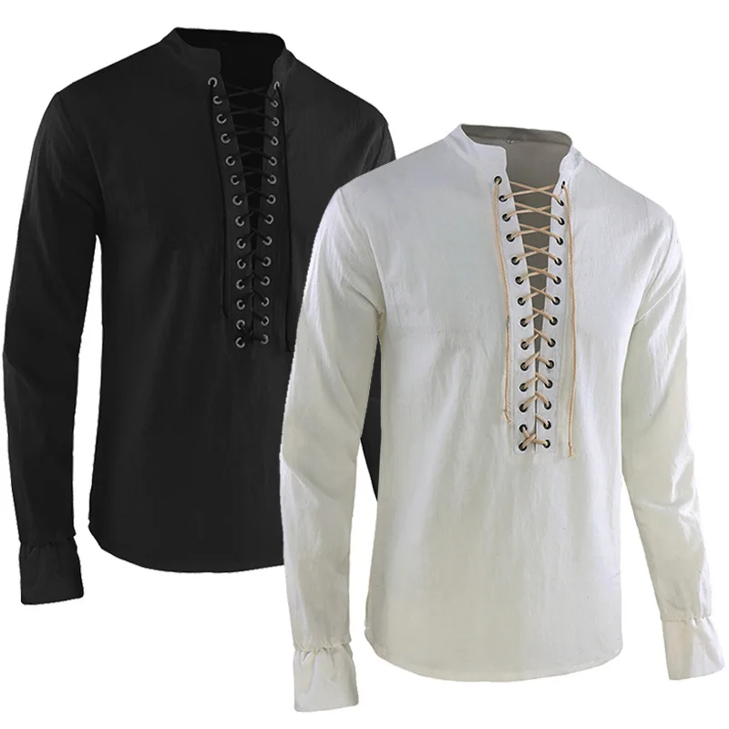 Мужская винтажная рубашка с капюшоном в стиле ретро средневековый пиратский