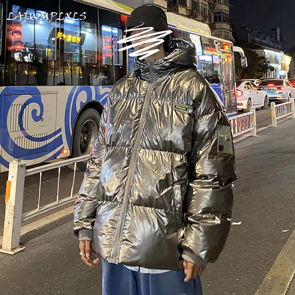 

Глянцевые зимние мужские пуховики 2021, модные водонепроницаемые Пузырьковые пальто с капюшоном в стиле хип-хоп, теплая парка, одежда