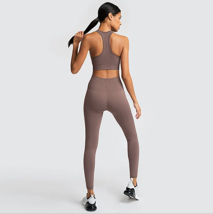 

Hot Knitted Vest Yoga Suit Fitness Seamless Sports Brassiere Suit yoga set gym set women sports bra women suit