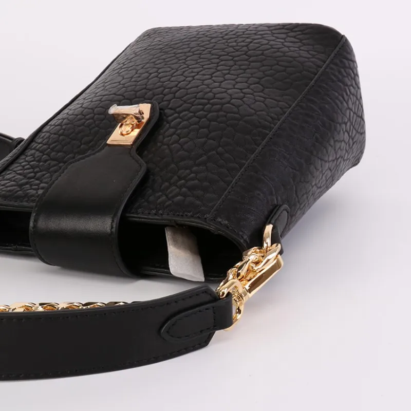 

Fashion Designer Women Genuine Leather Bucket Bag Chain Shoulder Bags Classic Black Handbag Office Ladies Packing Crossbody Bag