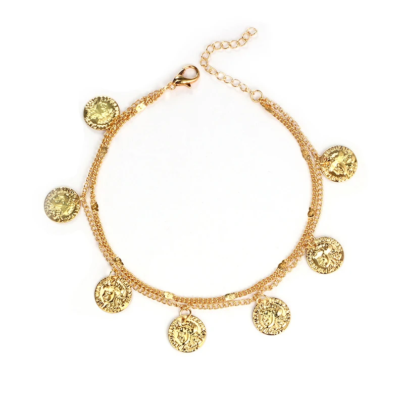 Женские двухслойные ножные браслеты винтажные амулетные на щиколотку с