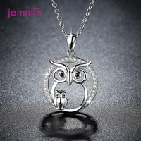 new 925 sterling silver zircon pendants owl necklace for women shining crystal collar fashion jewelry cute christmas gift