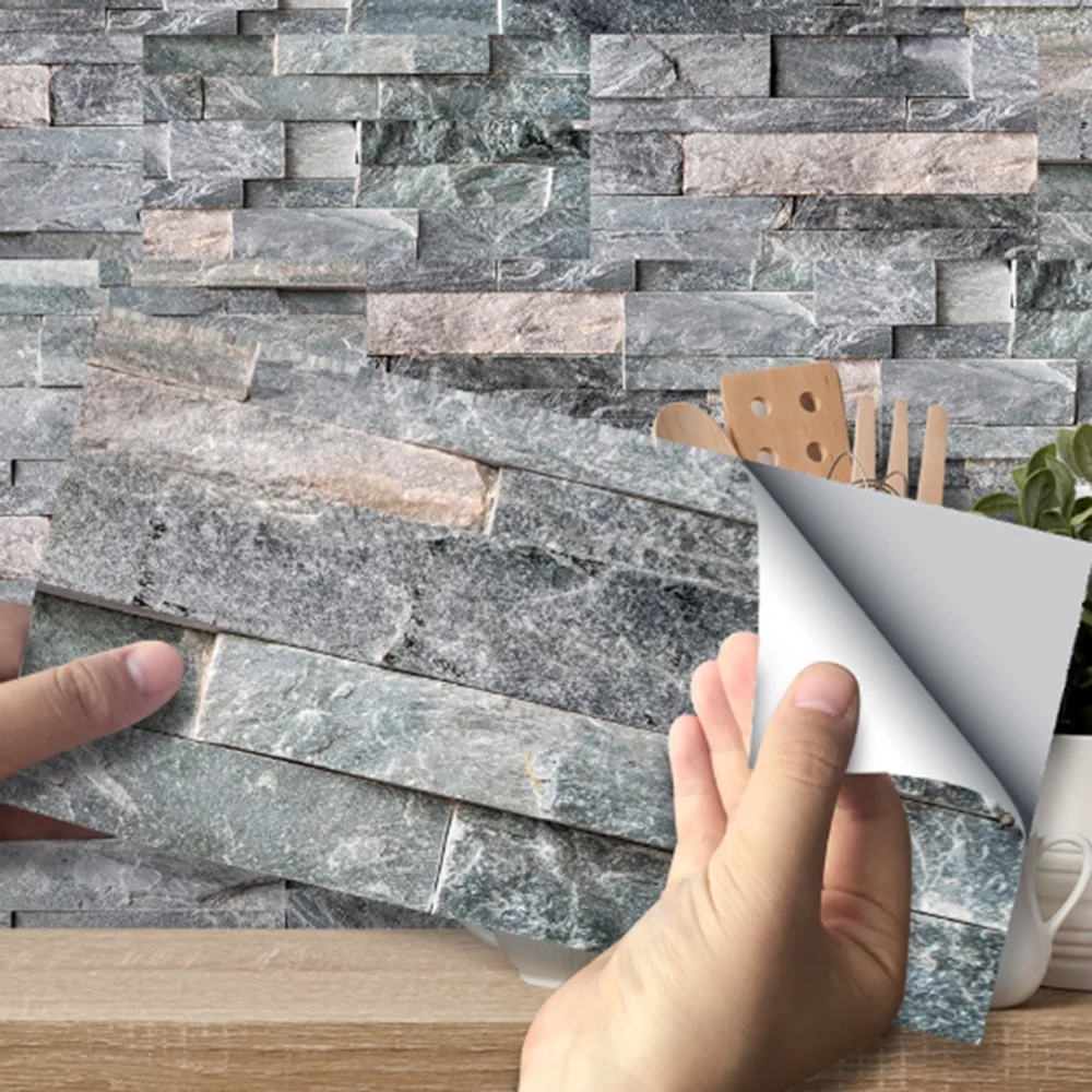 

Kitchen bathroom tile stickers PVC imitation 9pcs Dark Grey Bricks Self-adhesive Bath Kitchen Wall Tile Stair Sticker1