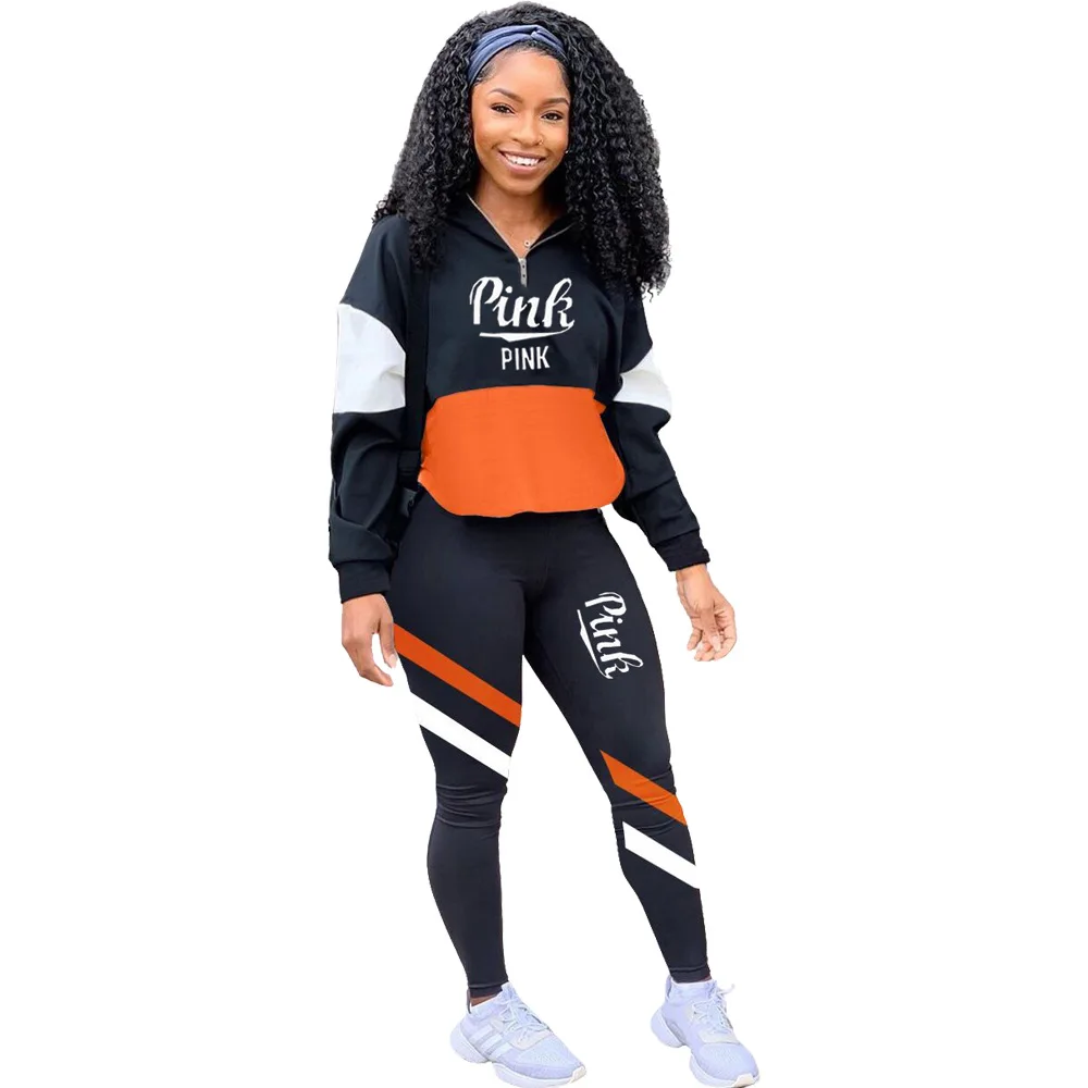 

Letter Pink 2021 Hot Sale New Design style Women Casual Clothing Sweatwear Sweet Sexy Fashion Soft Good Fabric cool soft P1016