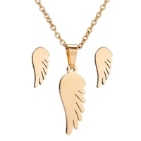 asjerlya vintage angel wings jewelry set for woman girl stainless steel pendant necklace stud earrings fashion accessories gift