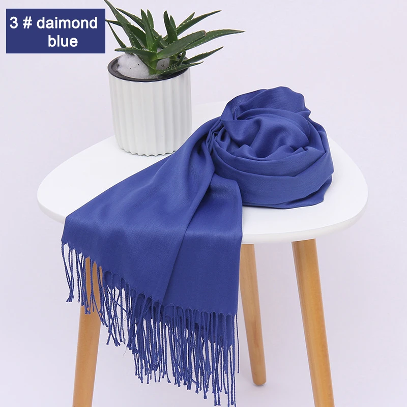 3 Daimond blue Женские однотонные хлопковые шарфы с кисточкой женские зимние тонкие весенний шарф летние роскошные женские шали теплые шарфы для женщин - Цвет: 3 Daimond blue