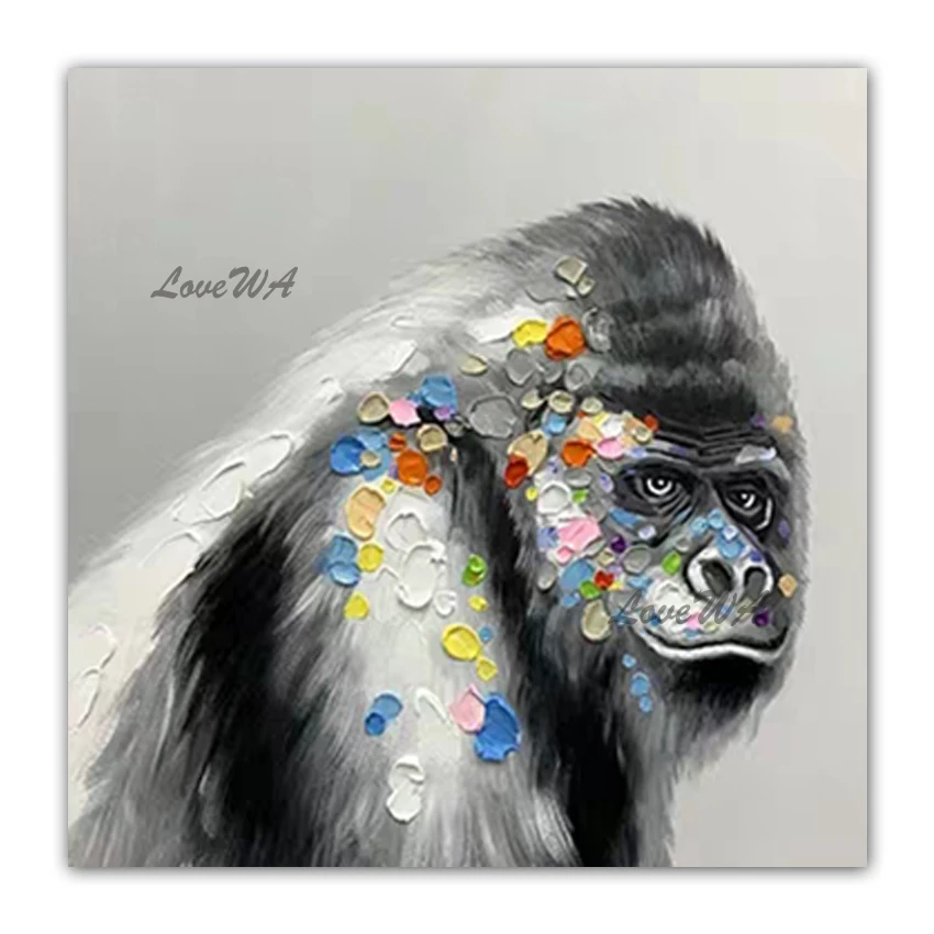 

Cute Gorilla Cartoon Oil Painting Hand Drawn Abstract Lovely Animal Oil Painting Wall Canvas Art For Children Bedroom Decoration