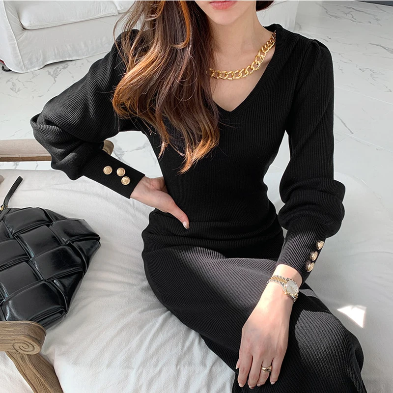 

New Autumn Sweater Women Dress Winter Long Sleeve Sweaters Knitted Dresses Womens Loose Maxi Oversize Knitting Robe Vestido