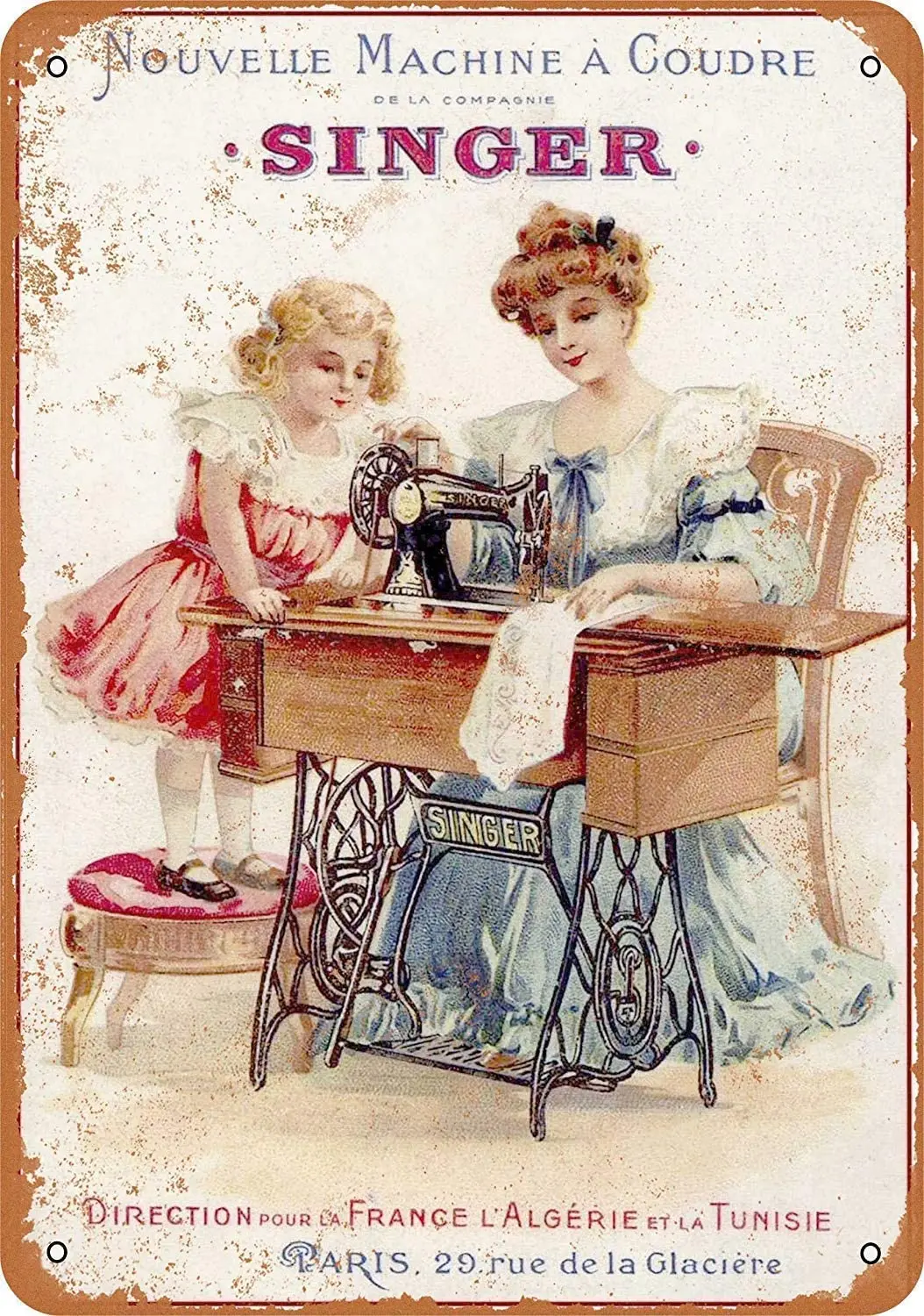 

Tin Signs 1889 French Singer Sewing Machines Metal Tin Sign Retro Vintage Decor 12x8inch