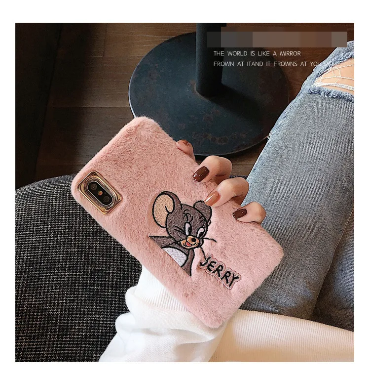 Gelangde роскошный меховой чехол том Джерри вилус для iPhone 11 Pro XS Max X XR, чехол для телефона, Жесткий Гладкий плюшевый чехол для iPhone 6S 7 8 Plus, чехол s