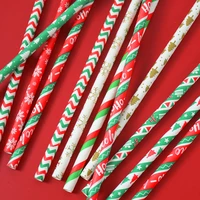 25pcs disposable christmas paper straws environmental protection biodegradable kraft paper tube home new year party decor