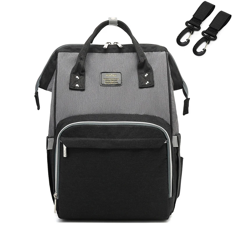black gray Модная сумка для подгузников для мам, большая сумка для кормления, рюкзак для путешествий, дизайнерская сумка для коляски, Детская сумка, уход за ребенком, подгузник - Цвет: black gray