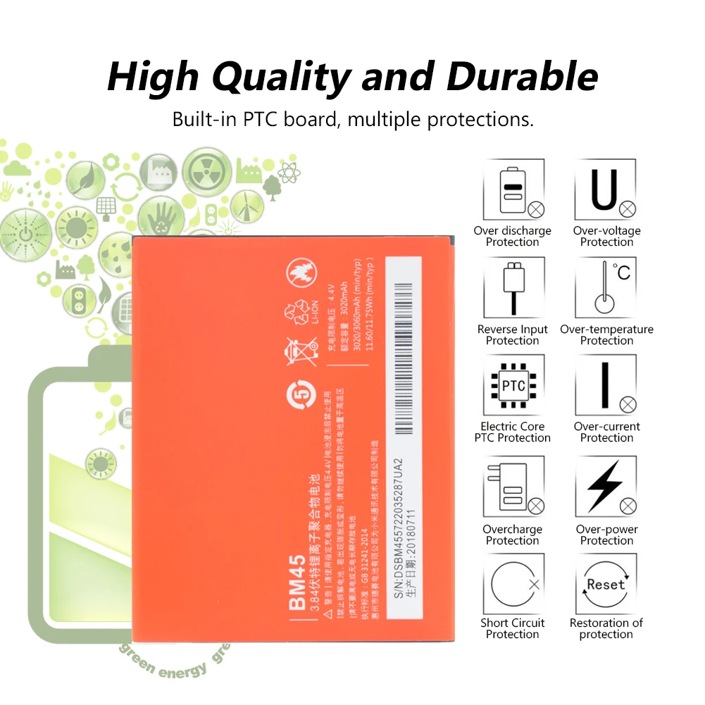 Перезаряжаемая литий полимерная аккумуляторная батарея BM45 3060 мАч оригинальная