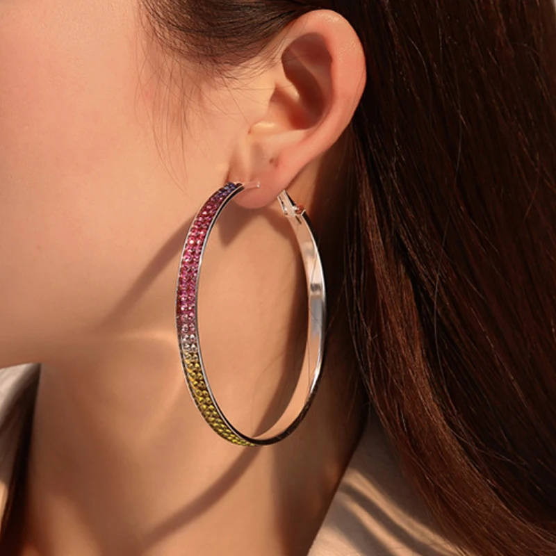 Большие круглые серьги кольца для женщин модные массивные Кристальные стразы