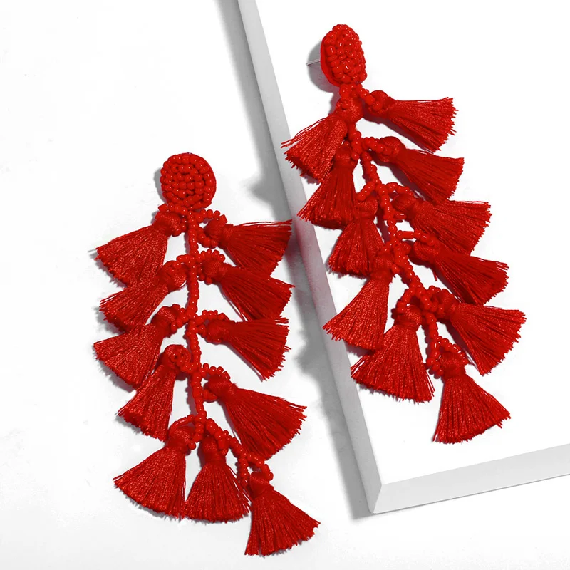 Длинные богемная Кисточка Серьги эффектные ювелирные украшения Этнические