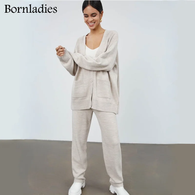 Bornladies осенне-зимний женский свободный комплект из 2 предметов сексуальный