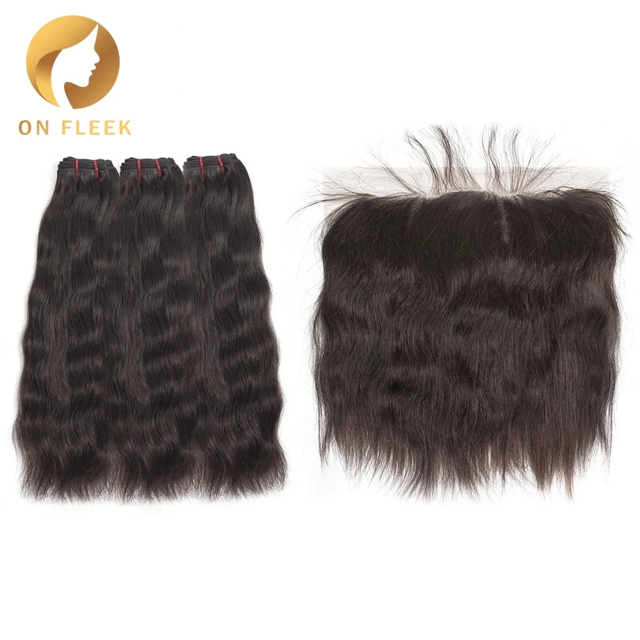 На флисе Необработанные индийские натуральные пучки волос с фронтальным