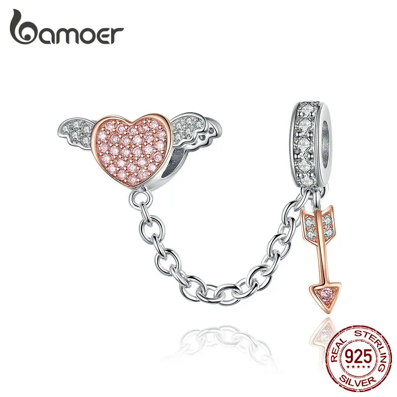 BAMOER, 925 пробы, серебряная стрела купидона, сердце, крыло, любовь, подвеска, цепь для женщин, змея, амулеты, браслет, сделай сам, ювелирное изделие SCC1208